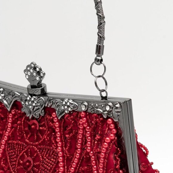 Vintage floral leaf beads sequins evening clutch bag Elegant formal women - Picture 4 of 7